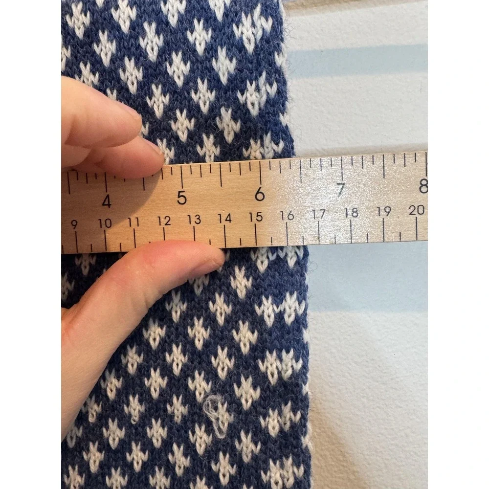 Wool Knit Scarf Womens Blue White‎ Fair Isle Tassel Fringe Winter Warm
